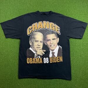 Vintage Crooked Ink Black Barack Obama and Joe Biden 2008 Campaign T-Shirt 2XL